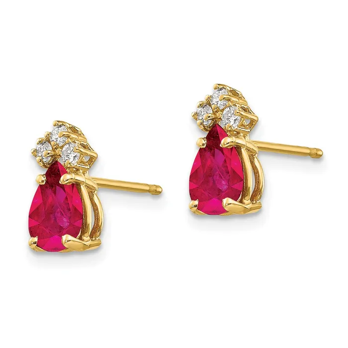 Goldia Earrings 14k Yellow Gold 7x5mm Pear Ruby A Real Diamond Earrings