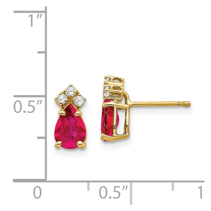 Goldia Earrings 14k Yellow Gold 7x5mm Pear Ruby A Real Diamond Earrings