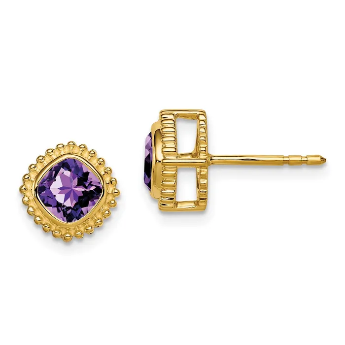 Goldia Earrings 14k Yellow Gold Cushion Amethyst Earrings