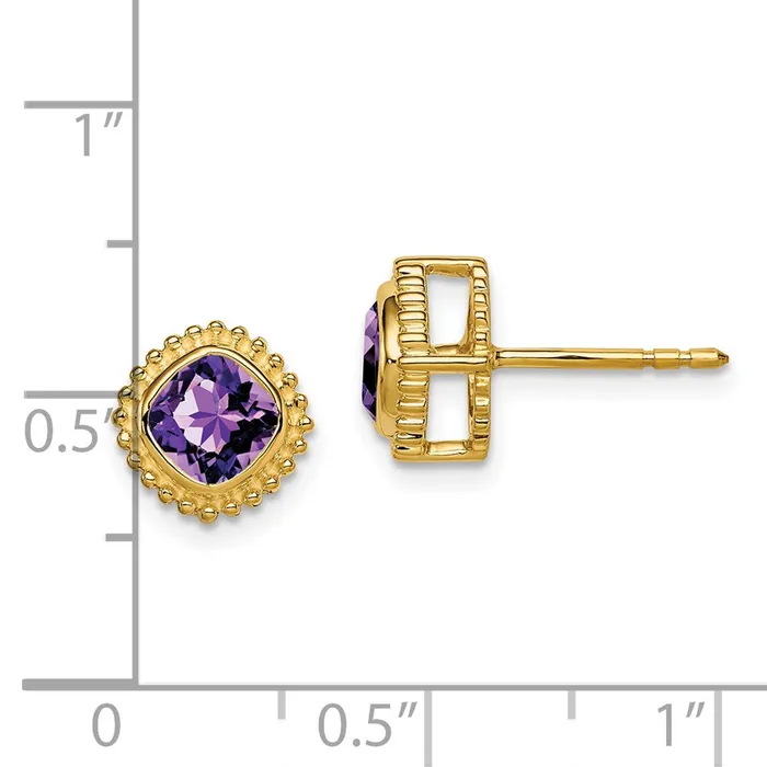 Goldia Earrings 14k Yellow Gold Cushion Amethyst Earrings
