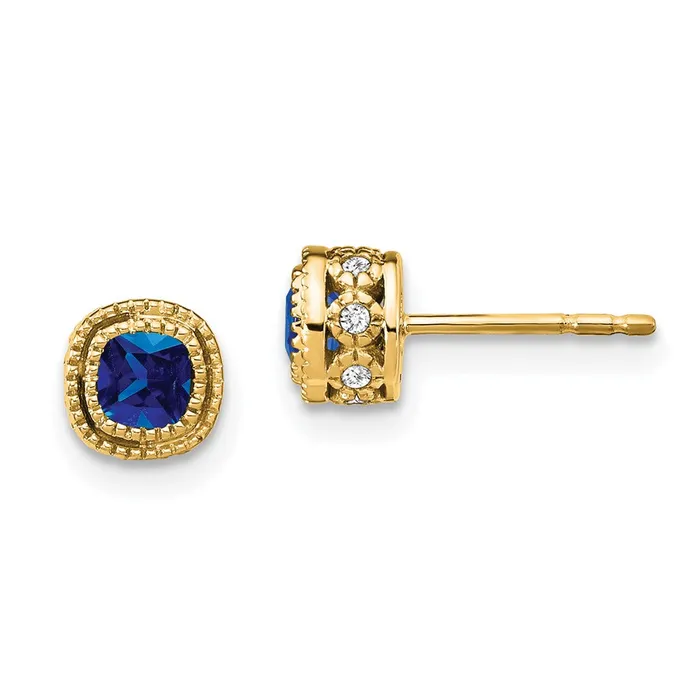Goldia Earrings 14k Yellow Gold Cushion Sapphire and Real Diamond Earrings Goldia Earrings 14k Yellow Gold Cushion Sapphire and Real Diamond Earrings