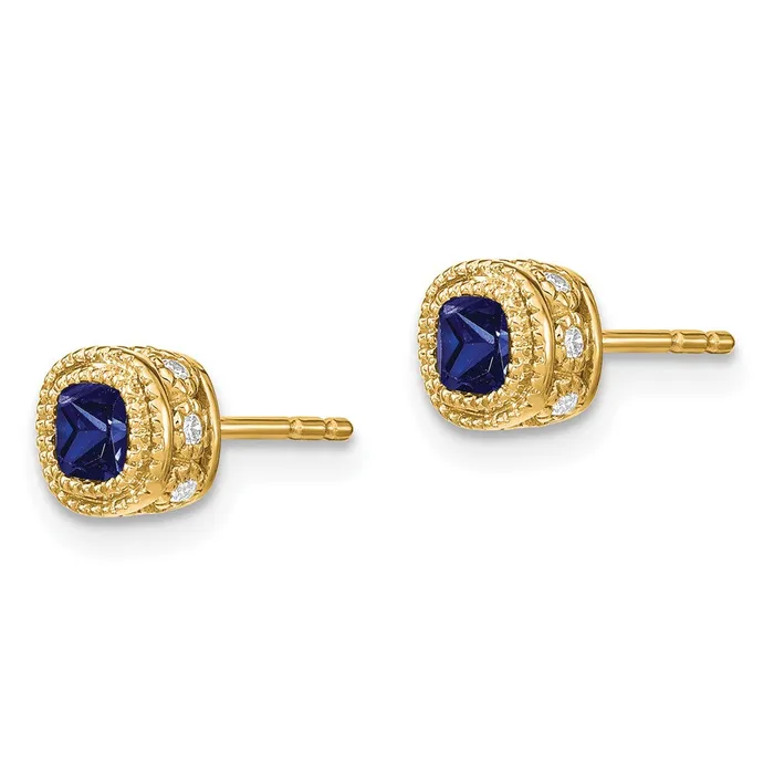 Goldia Earrings 14k Yellow Gold Cushion Sapphire and Real Diamond Earrings