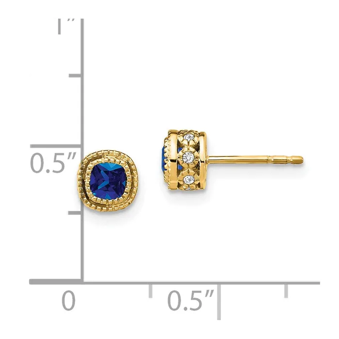 Goldia Earrings 14k Yellow Gold Cushion Sapphire and Real Diamond Earrings
