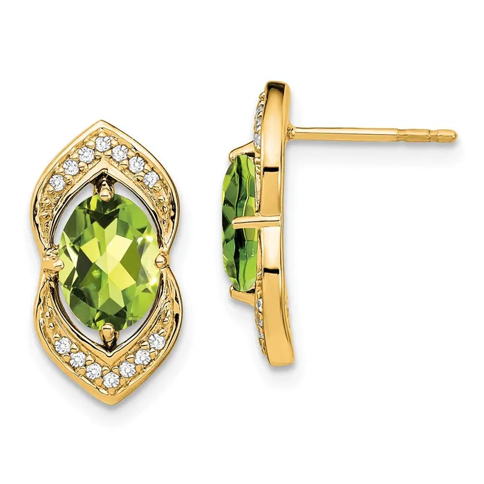 Goldia Earrings 14k Yellow Gold Peridot and Real Diamond Post Earrings