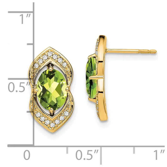 Goldia Earrings 14k Yellow Gold Peridot and Real Diamond Post Earrings