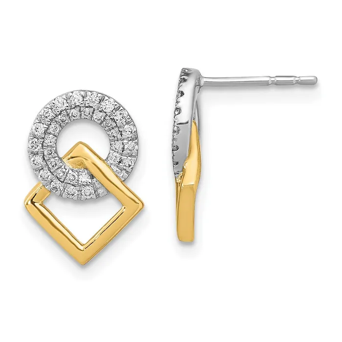 Goldia Earrings 14k Yellow Gold Twotone Polished Real Diamond Circle and Square Post Earrings Goldia Earrings 14k Yellow Gold Twotone Polished Real Diamond Circle and Square Post Earrings
