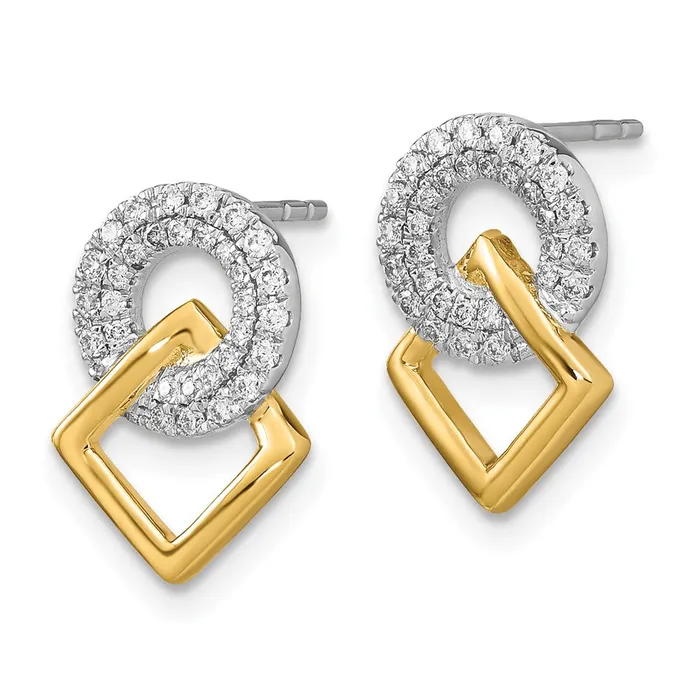 Goldia Earrings 14k Yellow Gold Twotone Polished Real Diamond Circle and Square Post Earrings
