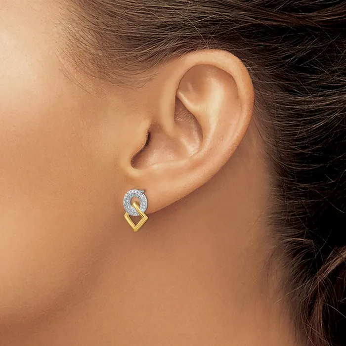 Goldia Earrings 14k Yellow Gold Twotone Polished Real Diamond Circle and Square Post Earrings