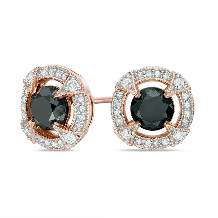 Goldia Earrings 22 CT TW Enhanced Black and White Diamond Frame VintageStyle Stud Earrings in 10K Rose Gold Goldia Earrings 22 CT TW Enhanced Black and White Diamond Frame VintageStyle Stud Earrings in 10K Rose Gold