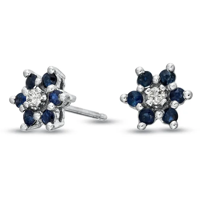 Goldia Earrings Blue Sapphire and Diamond Accent Flower Stud Earrings in 14K White Gold Goldia Earrings Blue Sapphire and Diamond Accent Flower Stud Earrings in 14K White Gold