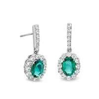 Goldia Earrings Oval LabCreated Emerald and White Sapphire Scallop Frame Drop Earrings in Sterling Silver Goldia Earrings Oval LabCreated Emerald and White Sapphire Scallop Frame Drop Earrings in Sterling Silver