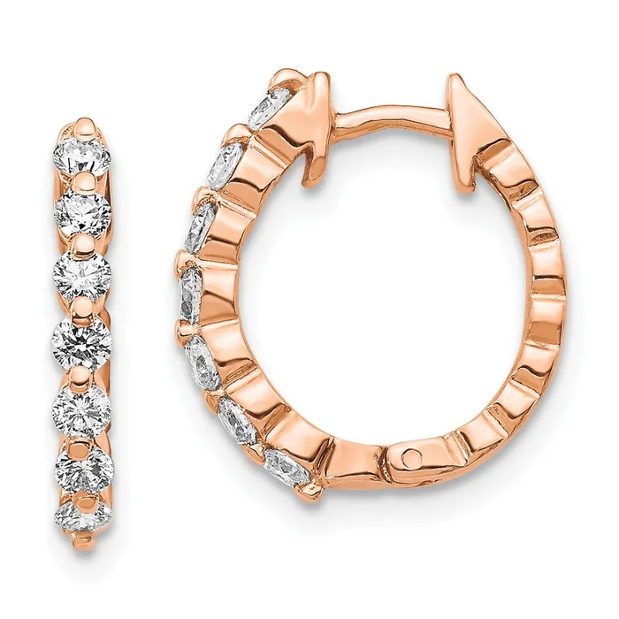 Goldia Earrings Solid 14k Rose Gold AA Simulated CZ Hinged Hoop Earrings