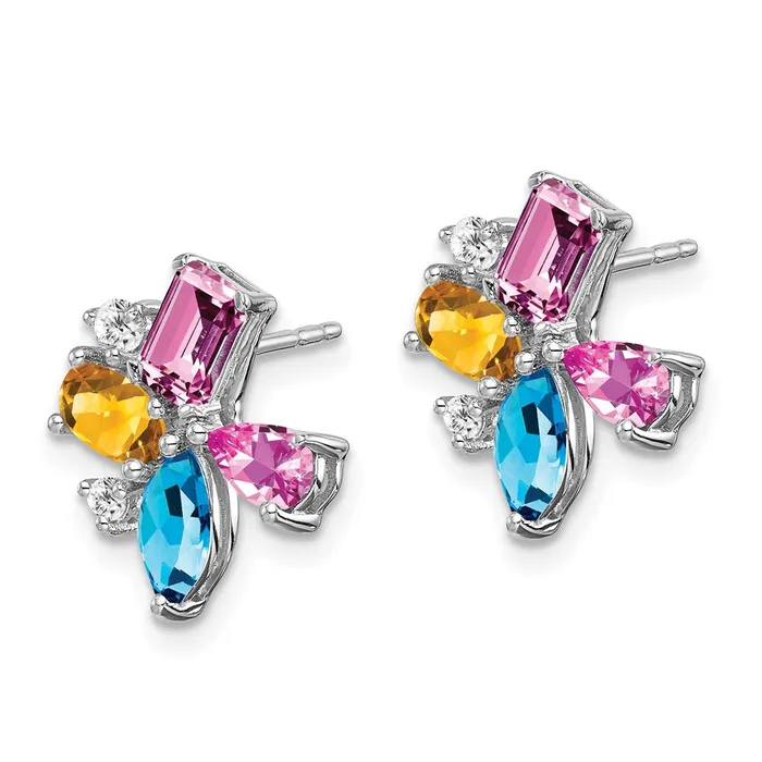 Goldia Earrings Solid 14k White Gold Simulated Blue TopazCitrineCrPinK SapphCZ Earrings Goldia Earrings Solid 14k White Gold Simulated Blue TopazCitrineCrPinK SapphCZ Earrings