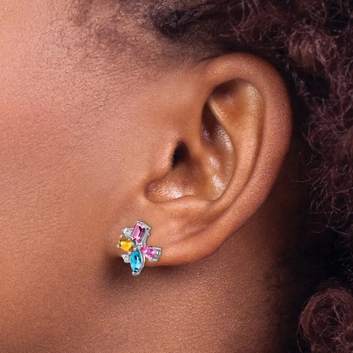 Goldia Earrings Solid 14k White Gold Simulated Blue TopazCitrineCrPinK SapphCZ Earrings Goldia Earrings Solid 14k White Gold Simulated Blue TopazCitrineCrPinK SapphCZ Earrings