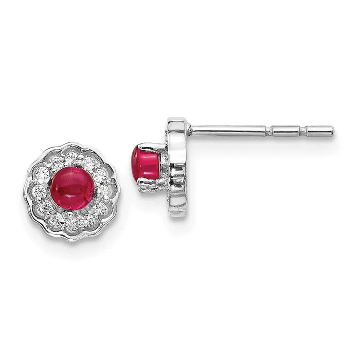 Goldia Earrings Solid 14k White Gold Simulated CZ and Cabochon Ruby Earrings Goldia Earrings Solid 14k White Gold Simulated CZ and Cabochon Ruby Earrings