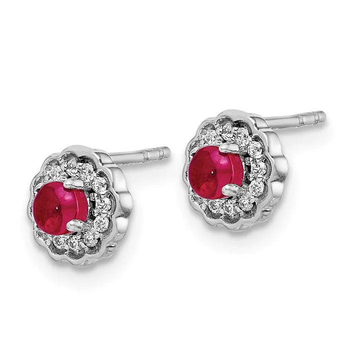 Goldia Earrings Solid 14k White Gold Simulated CZ and Cabochon Ruby Earrings Goldia Earrings Solid 14k White Gold Simulated CZ and Cabochon Ruby Earrings