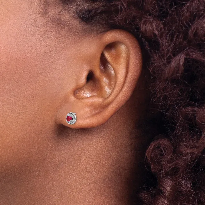 Goldia Earrings Solid 14k White Gold Simulated CZ and Cabochon Ruby Earrings Goldia Earrings Solid 14k White Gold Simulated CZ and Cabochon Ruby Earrings
