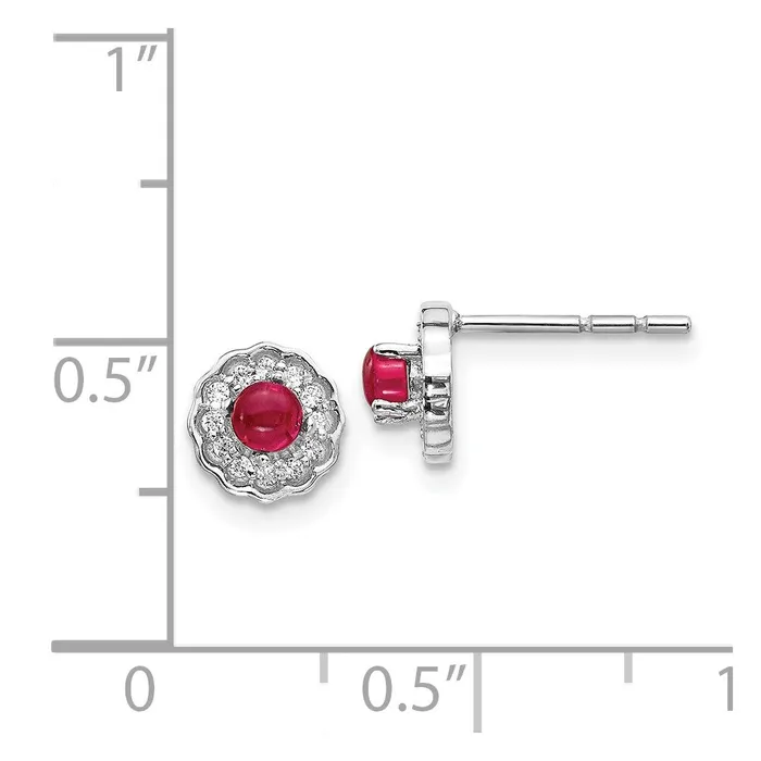 Goldia Earrings Solid 14k White Gold Simulated CZ and Cabochon Ruby Earrings Goldia Earrings Solid 14k White Gold Simulated CZ and Cabochon Ruby Earrings