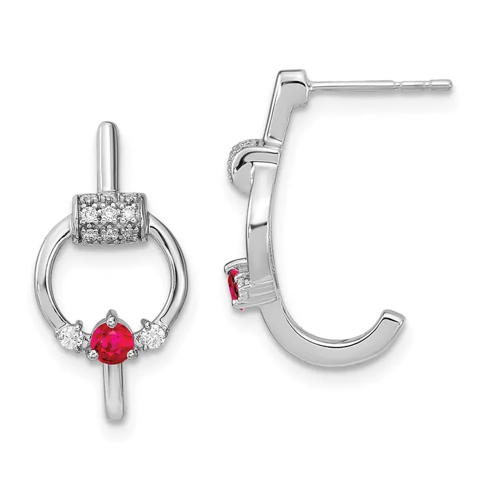 Goldia Earrings Solid 14k White Gold Simulated CZ and Ruby Circle Jhoop Earrings Goldia Earrings Solid 14k White Gold Simulated CZ and Ruby Circle Jhoop Earrings