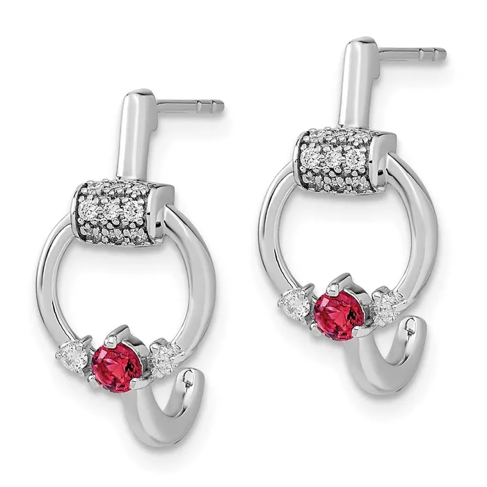 Goldia Earrings Solid 14k White Gold Simulated CZ and Ruby Circle Jhoop Earrings