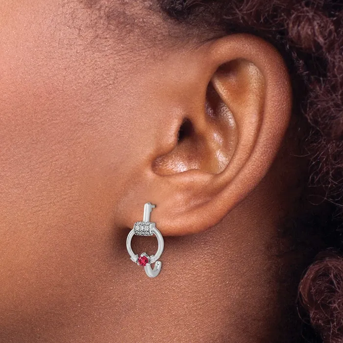 Goldia Earrings Solid 14k White Gold Simulated CZ and Ruby Circle Jhoop Earrings