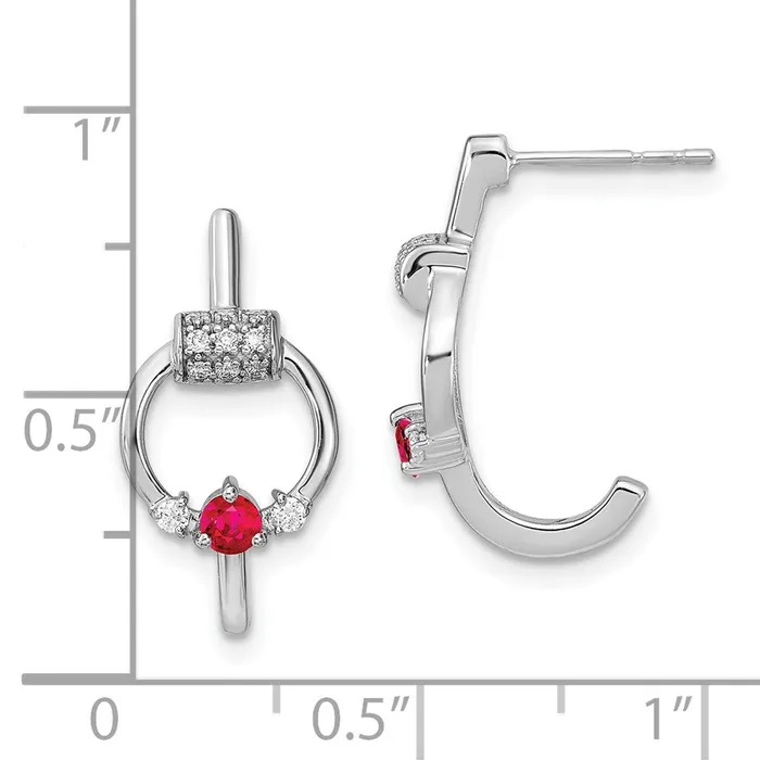 Goldia Earrings Solid 14k White Gold Simulated CZ and Ruby Circle Jhoop Earrings