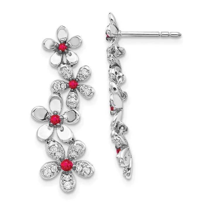 Goldia Earrings Solid 14k White Gold Simulated CZ Ruby Earrings