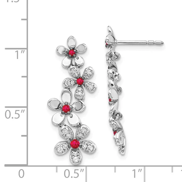 Goldia Earrings Solid 14k White Gold Simulated CZ Ruby Earrings