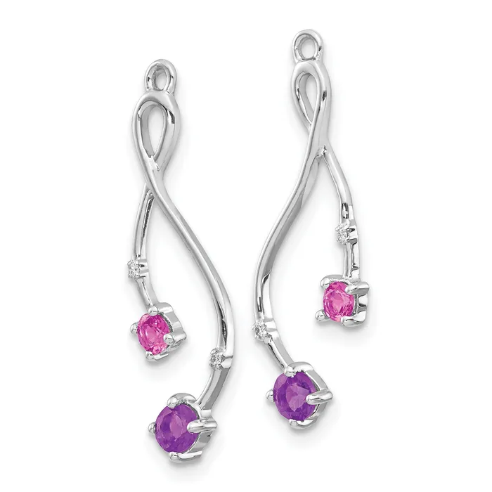 Goldia Earrings Solid 14k White Gold Simulated CZ Simulated Amethyst and PinK Tourm Earring JacKets Goldia Earrings Solid 14k White Gold Simulated CZ Simulated Amethyst and PinK Tourm Earring JacKets