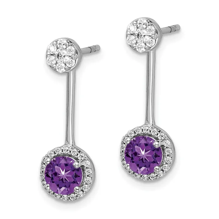 Goldia Earrings Solid 14k White Gold Simulated CZ SimulatedSimulated Amethyst FrontBacK Earrings