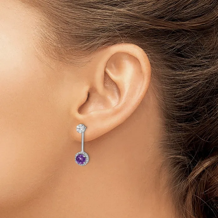 Goldia Earrings Solid 14k White Gold Simulated CZ SimulatedSimulated Amethyst FrontBacK Earrings