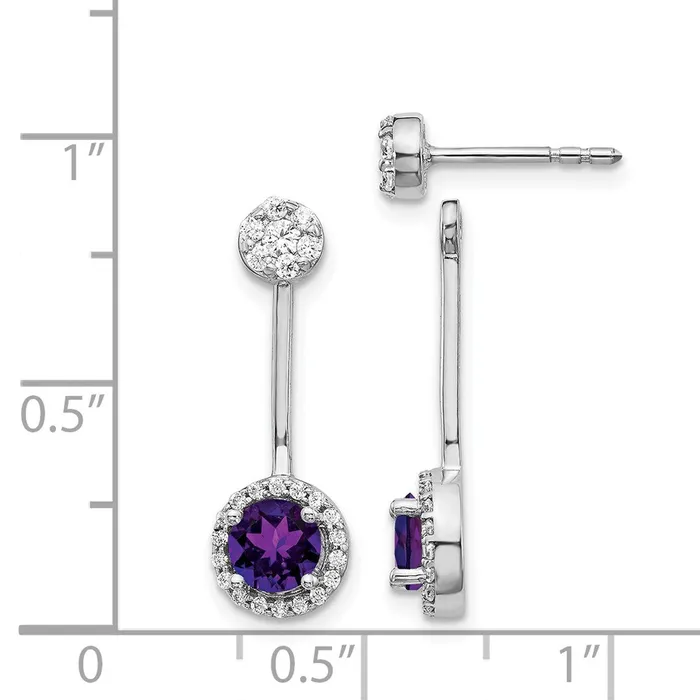 Goldia Earrings Solid 14k White Gold Simulated CZ SimulatedSimulated Amethyst FrontBacK Earrings