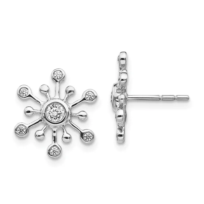 Goldia Earrings Solid 14k White Gold Simulated CZ SnowflaKe Earrings
