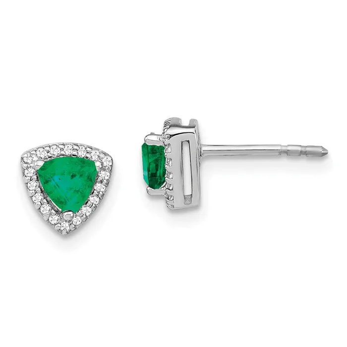 Goldia Earrings Solid 14k White Gold Trillion Simulated Emerald and CZ Halo Earrings Goldia Earrings Solid 14k White Gold Trillion Simulated Emerald and CZ Halo Earrings