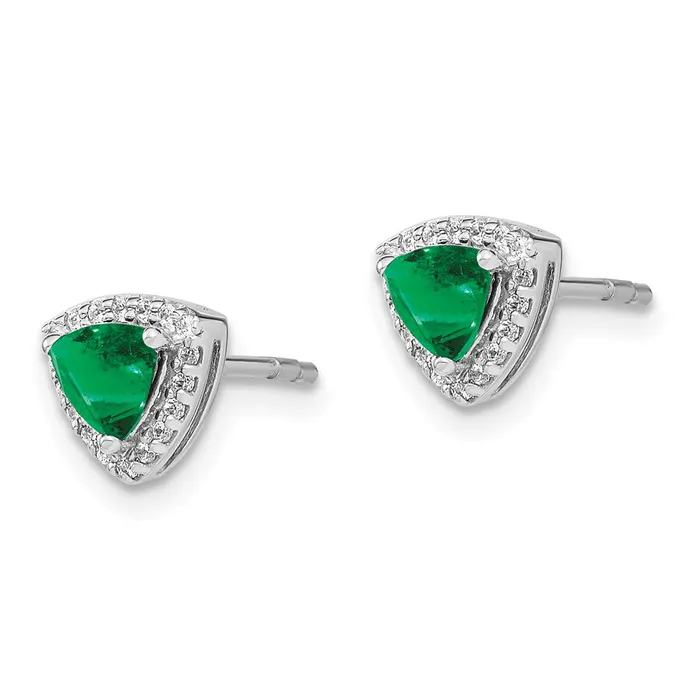 Goldia Earrings Solid 14k White Gold Trillion Simulated Emerald and CZ Halo Earrings