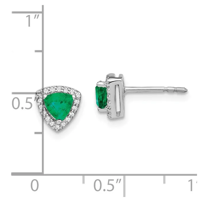 Goldia Earrings Solid 14k White Gold Trillion Simulated Emerald and CZ Halo Earrings