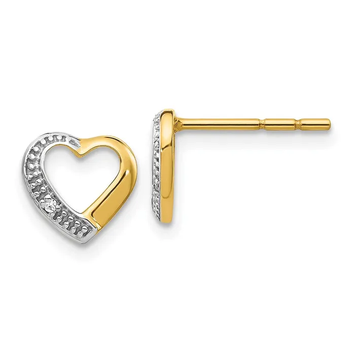 Goldia Earrings Solid 14k Yellow Rhodium and Simulated CZ Heart Post Earrings Goldia Earrings Solid 14k Yellow Rhodium and Simulated CZ Heart Post Earrings