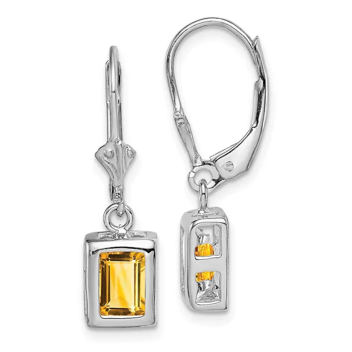 Goldia Earrings Sterling Silver Rhodium Plated 7x5 Emerald Cut Citrine Leverback Earrings Goldia Earrings Sterling Silver Rhodium Plated 7x5 Emerald Cut Citrine Leverback Earrings