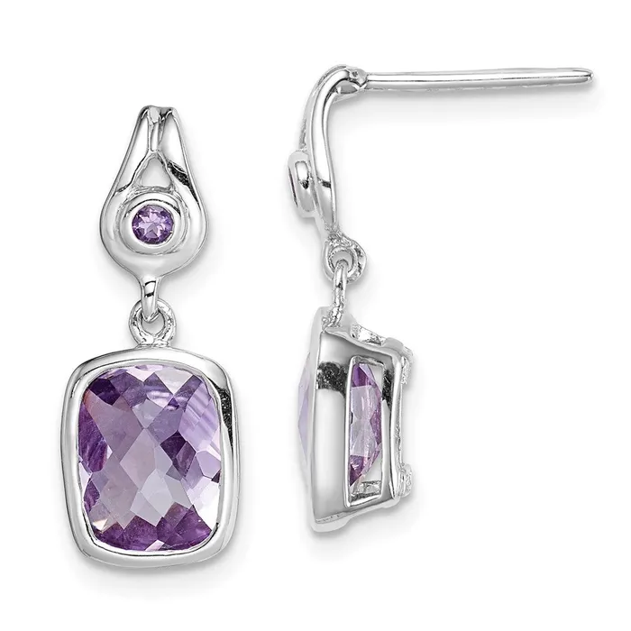 Goldia Earrings Sterling Silver Rhodium Plated Checkerboard Amethyst Dangle Earrings Goldia Earrings Sterling Silver Rhodium Plated Checkerboard Amethyst Dangle Earrings