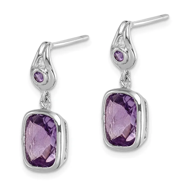 Goldia Earrings Sterling Silver Rhodium Plated Checkerboard Amethyst Dangle Earrings
