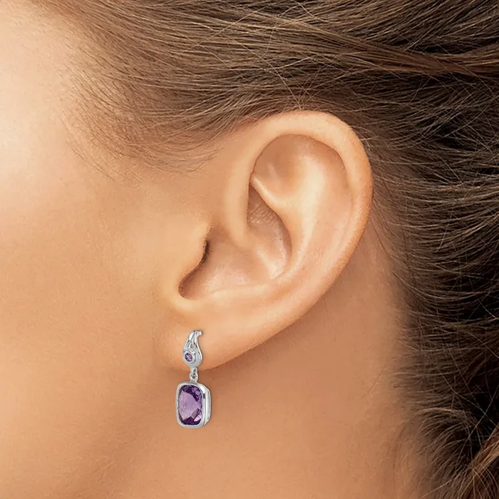 Goldia Earrings Sterling Silver Rhodium Plated Checkerboard Amethyst Dangle Earrings
