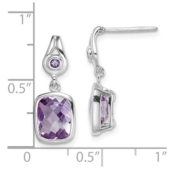 Goldia Earrings Sterling Silver Rhodium Plated Checkerboard Amethyst Dangle Earrings