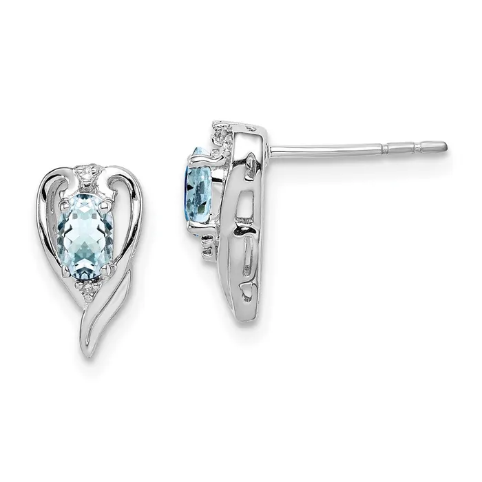 Goldia Earrings Sterling Silver Rhodium Plated Diamond u0026 Aquamarine Post Earrings