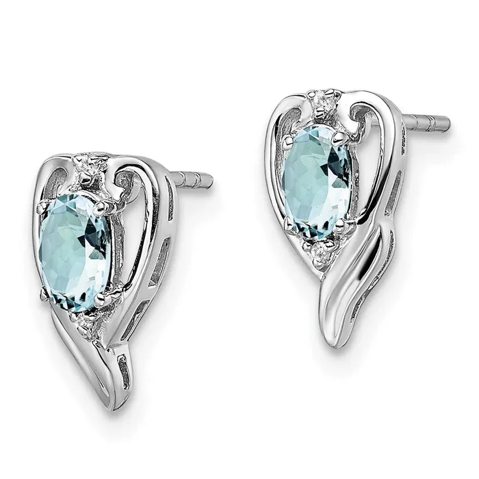 Goldia Earrings Sterling Silver Rhodium Plated Diamond u0026 Aquamarine Post Earrings