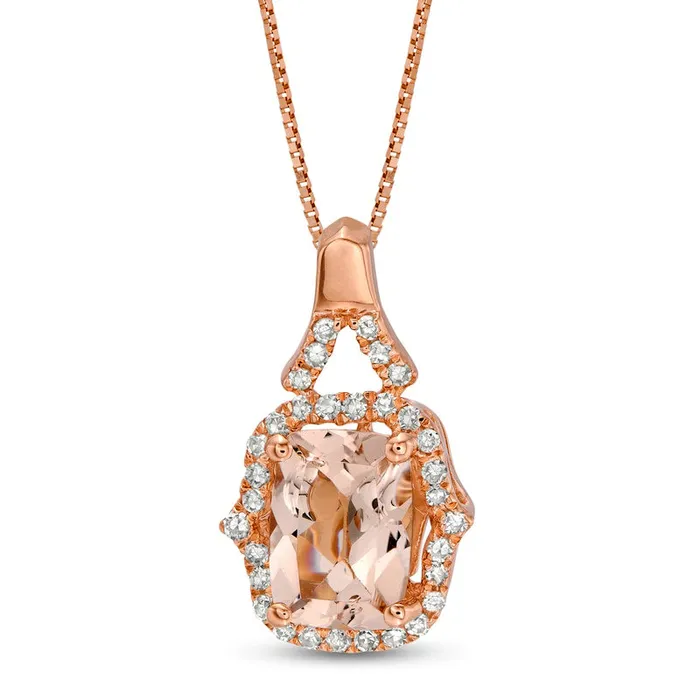 Goldia Elongated CushionCut Morganite and 017 CT TW Natural Diamond Frame Pendant in 10K Rose Gold Necklaces Goldia Elongated CushionCut Morganite and 017 CT TW Natural Diamond Frame Pendant in 10K Rose Gold Necklaces