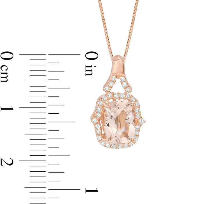 Goldia Elongated CushionCut Morganite and 017 CT TW Natural Diamond Frame Pendant in 10K Rose Gold Necklaces Goldia Elongated CushionCut Morganite and 017 CT TW Natural Diamond Frame Pendant in 10K Rose Gold Necklaces