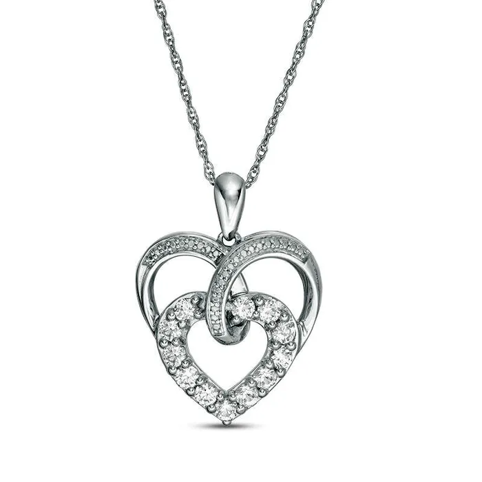 Goldia LabCreated White Sapphire Double Heart Pendant in Sterling Silver Necklaces Goldia LabCreated White Sapphire Double Heart Pendant in Sterling Silver Necklaces