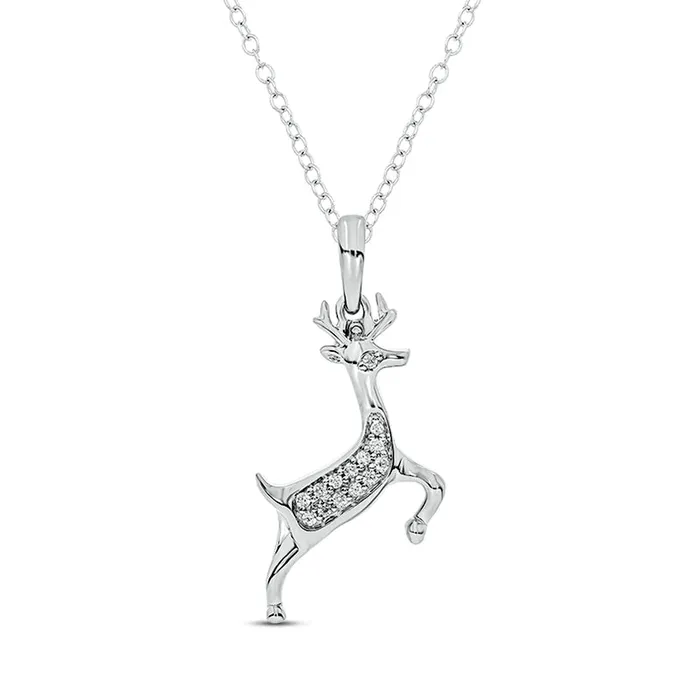 Goldia Necklaces 005 CT TW Natural Diamond Deer Pendant in Sterling Silver