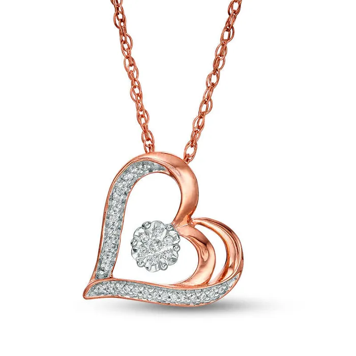 Goldia Necklaces 007 CT TW Natural Diamond Flower and Heart Outline Pendant in 10K Rose Gold Goldia Necklaces 007 CT TW Natural Diamond Flower and Heart Outline Pendant in 10K Rose Gold