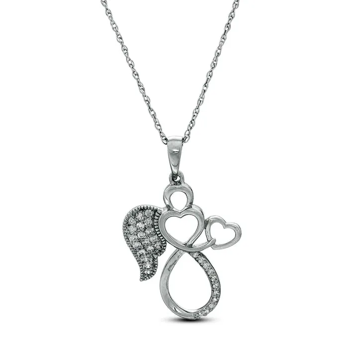 Goldia Necklaces 01 CT TW Natural Diamond Outline Angel with Heart Antique VintageStyle Pendant in 10K White Gold Goldia Necklaces 01 CT TW Natural Diamond Outline Angel with Heart Antique VintageStyle Pendant in 10K White Gold